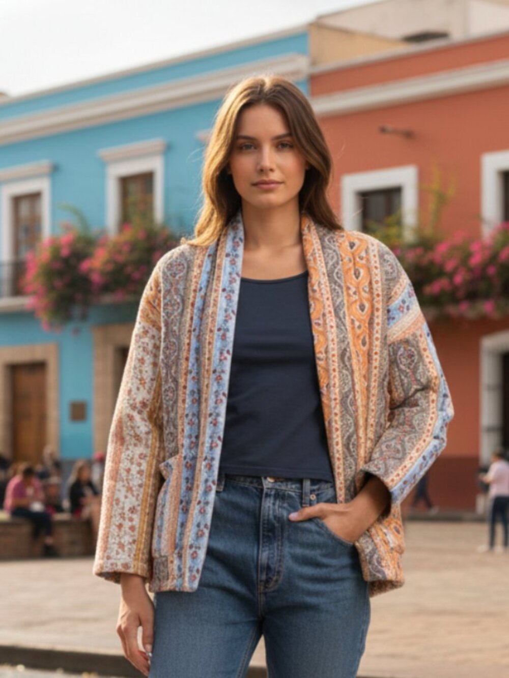 NWOT AUTRES FILLES Printed Quilted Kimono Open Front Jacket Paisley